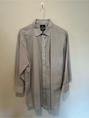 Stafford Men’s Gray Dress Shirt 18 34/35 Regular Fit Easy-Care Broadcloth